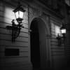 Lamps at the entrance to Altonaer Rathaus, Hamburg at night